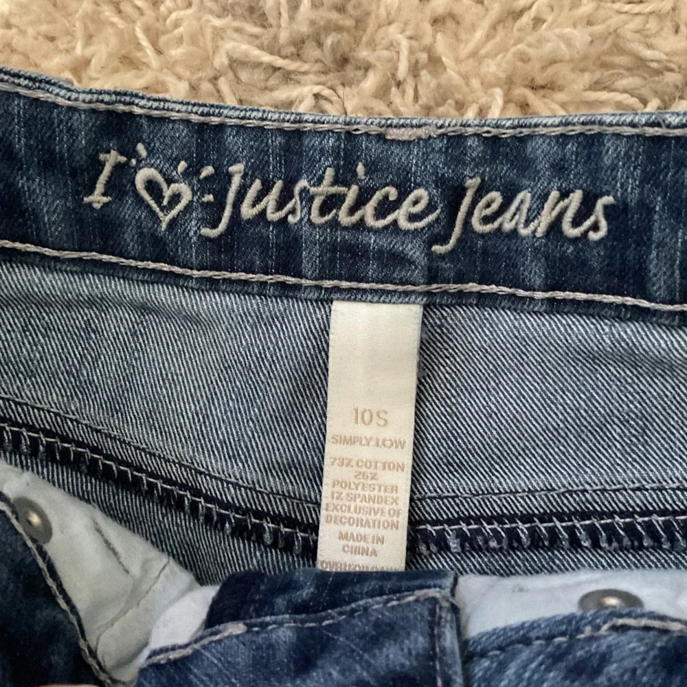 Justice Girls Simply Low Slim Jeans Medium Wash Rhinestone Studded Size 10S